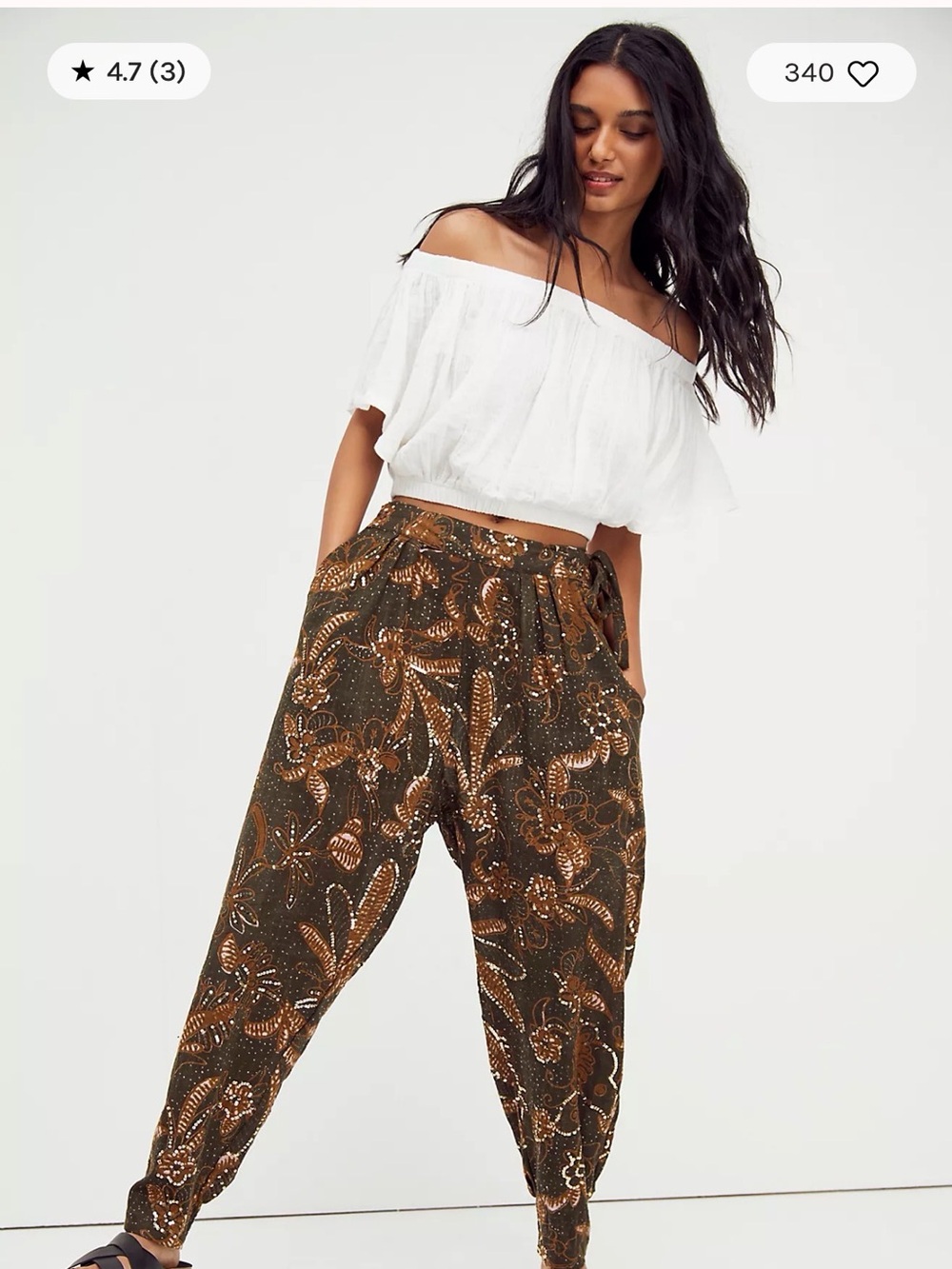 Free People traveler batik trouser - Printed Harem Pants - Olive Brown